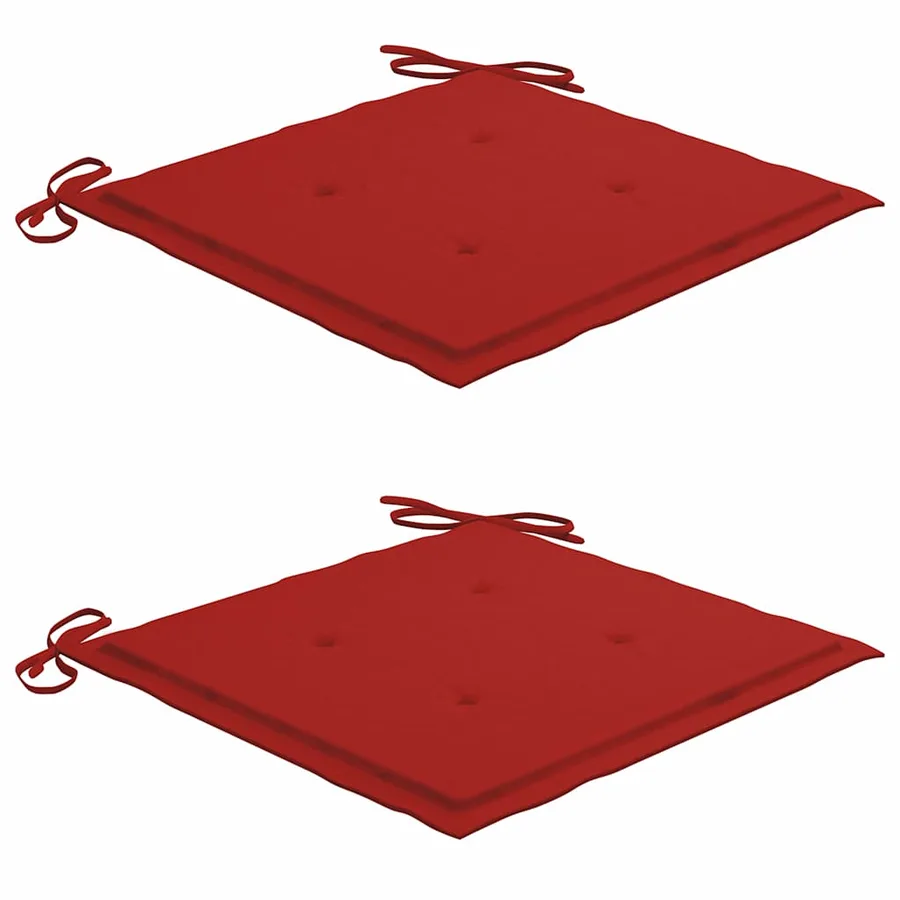 Chaises de jardin lot de 2 et coussins rouge Bois teck massif - 5
