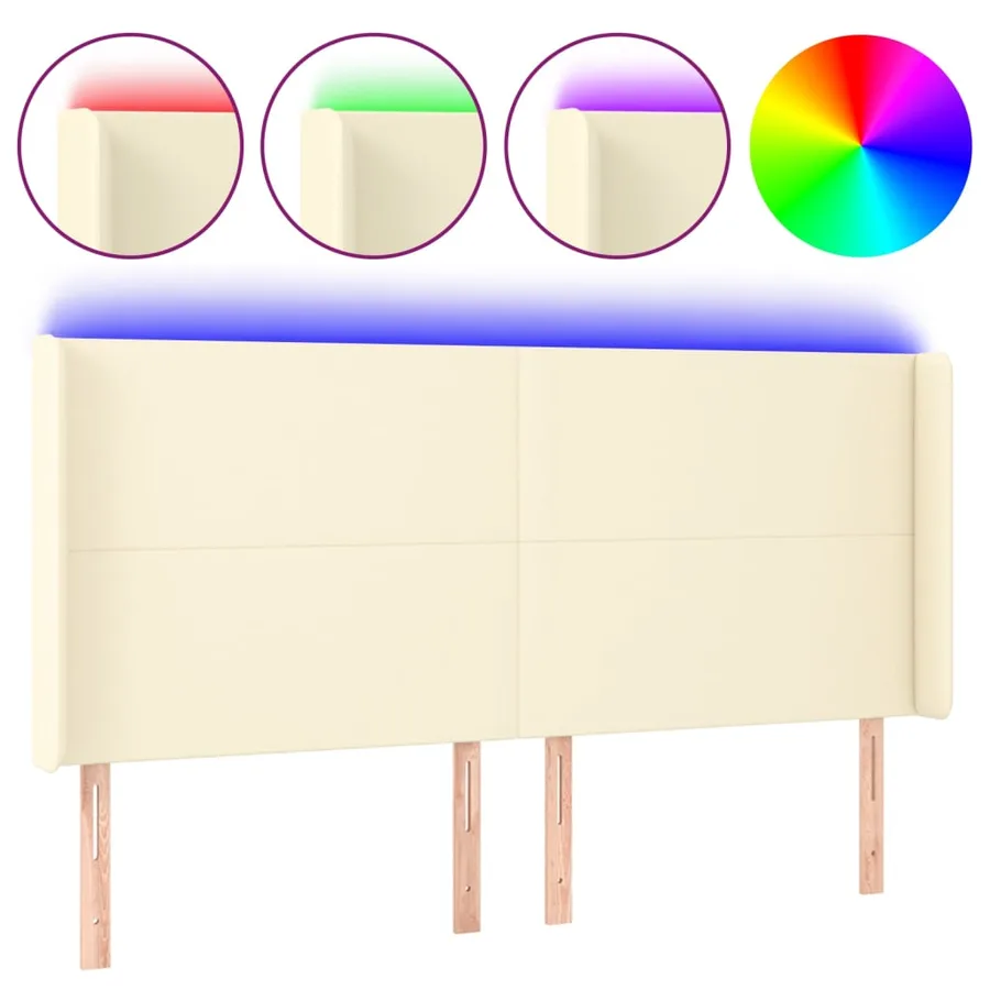 Tête de lit à LED Crème 183x16x118/128 cm Similicuir - 2