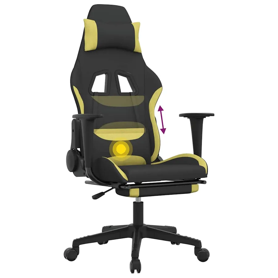 Chaise de jeu de massage avec repose-pied Noir et vert clair - 12