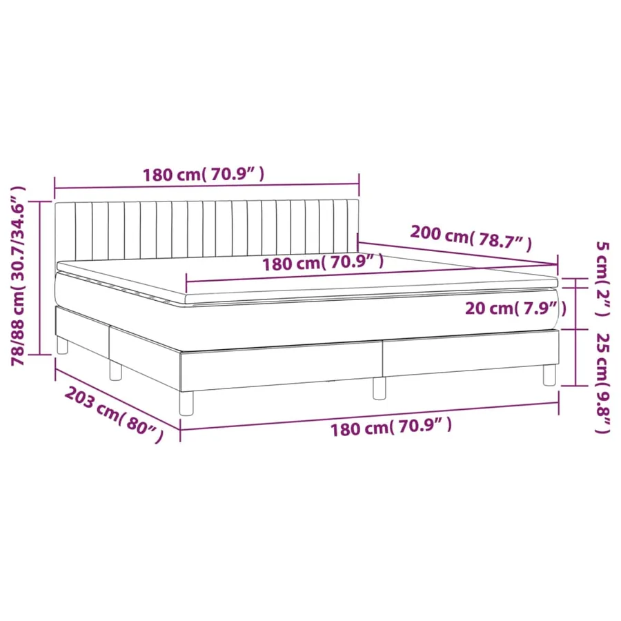 Sommier à lattes de lit avec matelas Gris foncé 180x200cm Tissu - 7