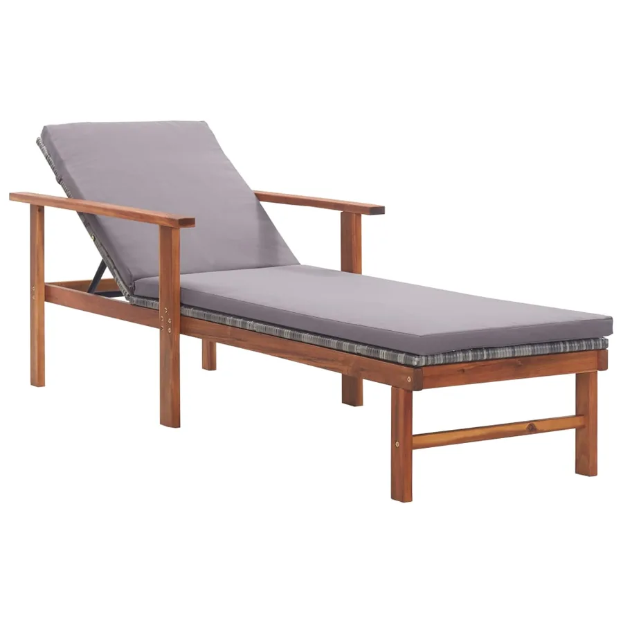 Chaise longue et coussin Résine tressée et bois d'acacia Noir - 11