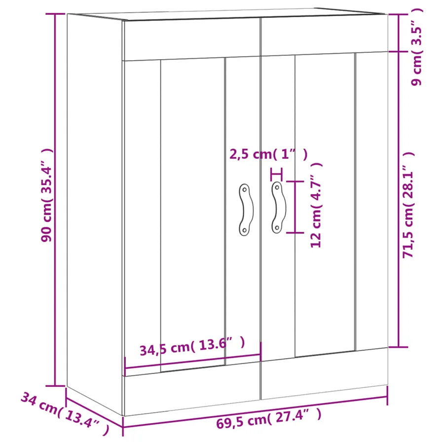 Armoire murale gris béton 69,5x34x90 cm bois d'ingénierie - 13