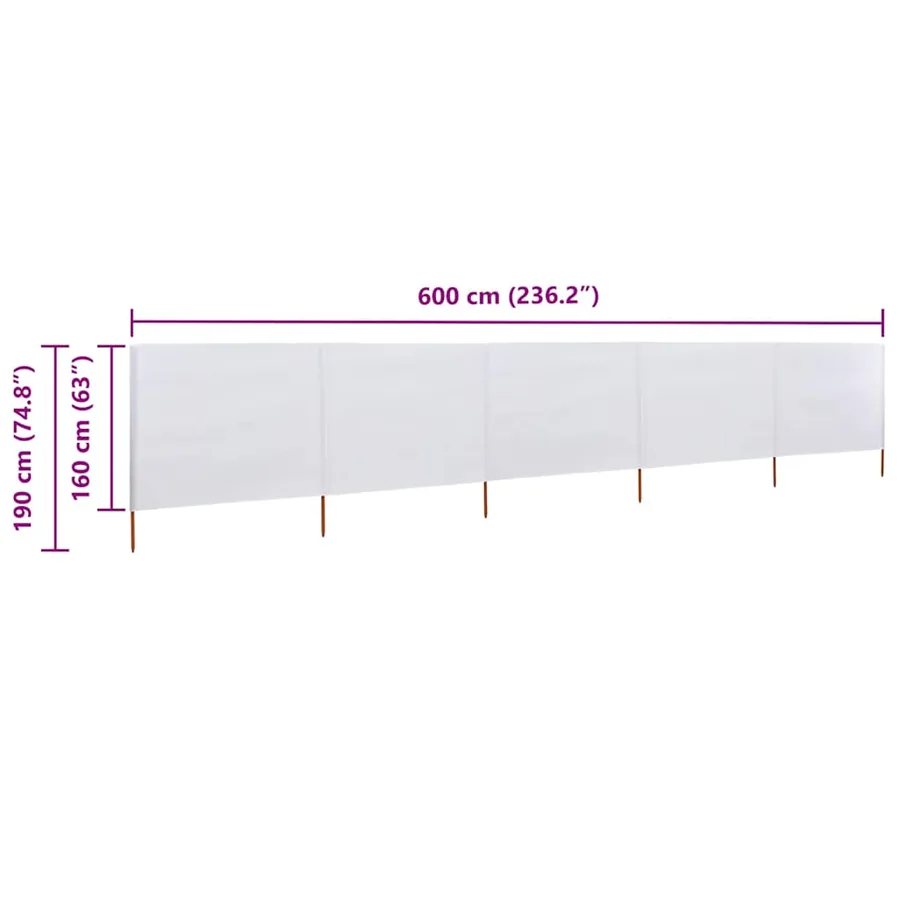 Paravent 5 panneaux Tissu 600 x 160 cm Blanc sable - 6