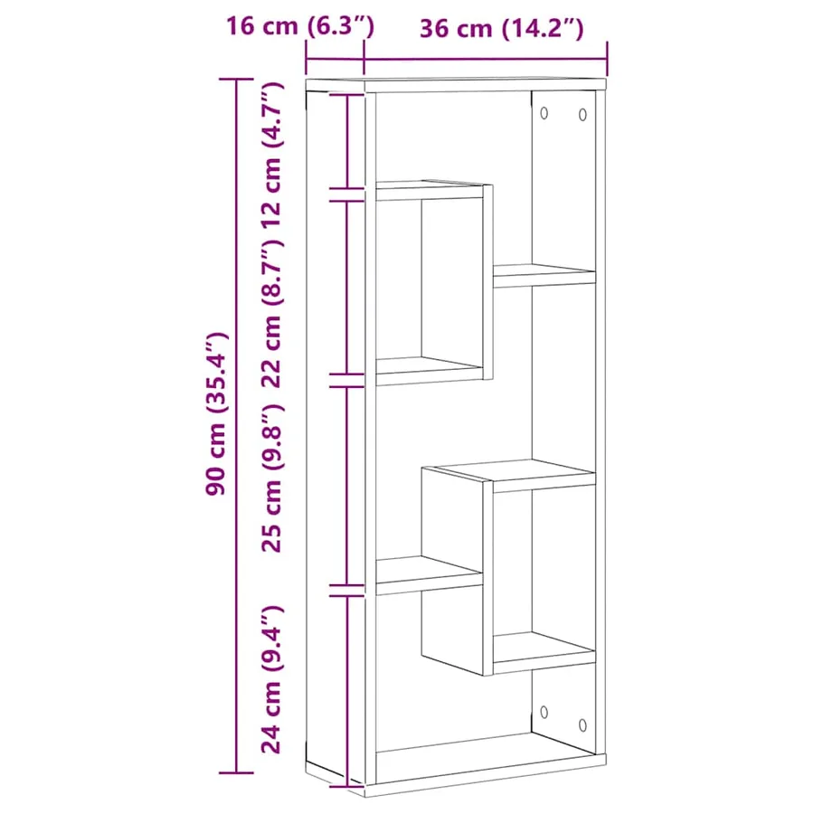 Étagère murale Chêne fumé 36x16x90 cm Bois d'ingénierie - 12