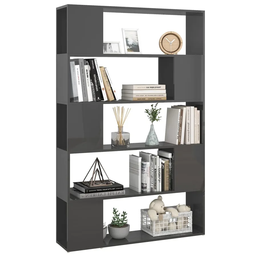 Bibliothèque/Séparateur de pièce Gris brillant Bois ingénierie - 6