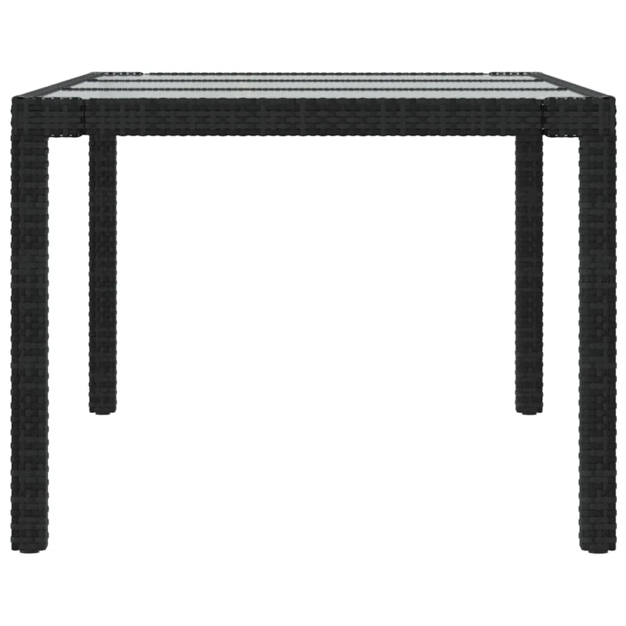 Table de jardin Noir 190x90x75 cm Verre trempé/résine tressée - 4
