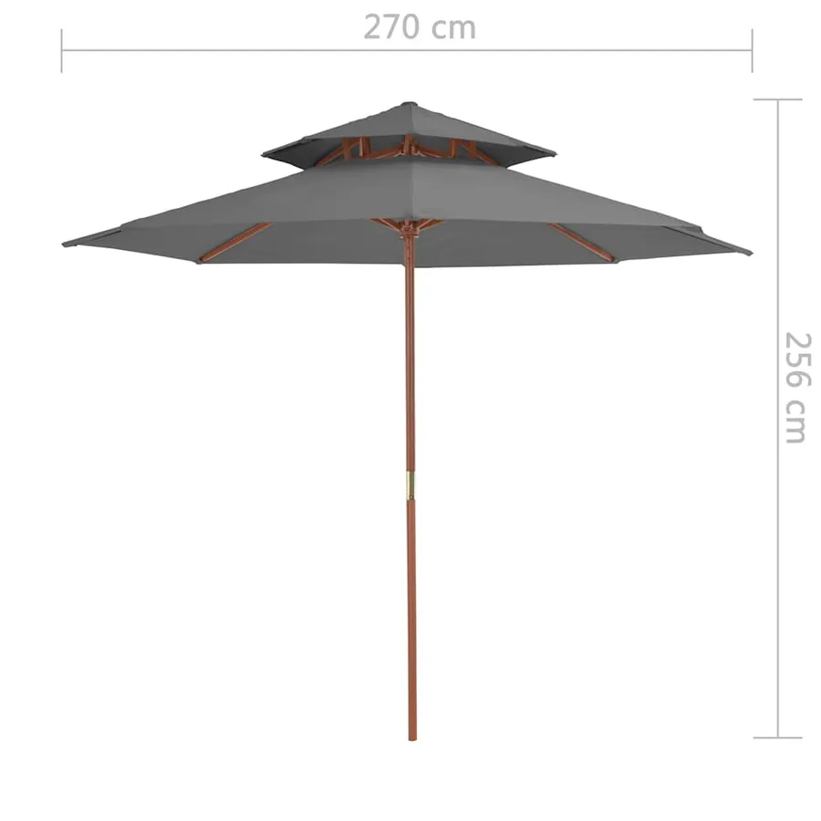 Parasol à deux étages avec mât en bois 270 cm anthracite - 7