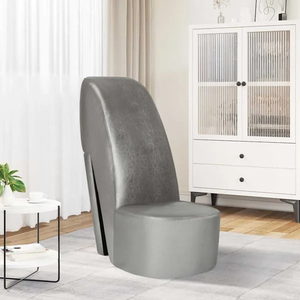 Chaise en forme de chaussure à talon haut argenté similicuir