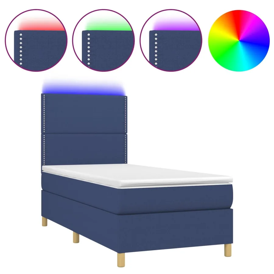 Sommier à lattes de lit et matelas et LED Bleu 100x200 cm Tissu - 2