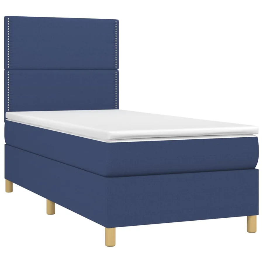 Sommier à lattes de lit et matelas et LED Bleu 100x200 cm Tissu - 3