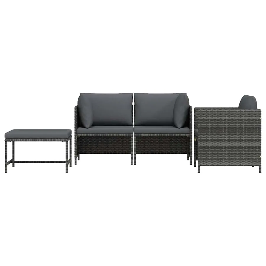 Salon de jardin 4 pcs avec coussins Résine tressée Gris - 4