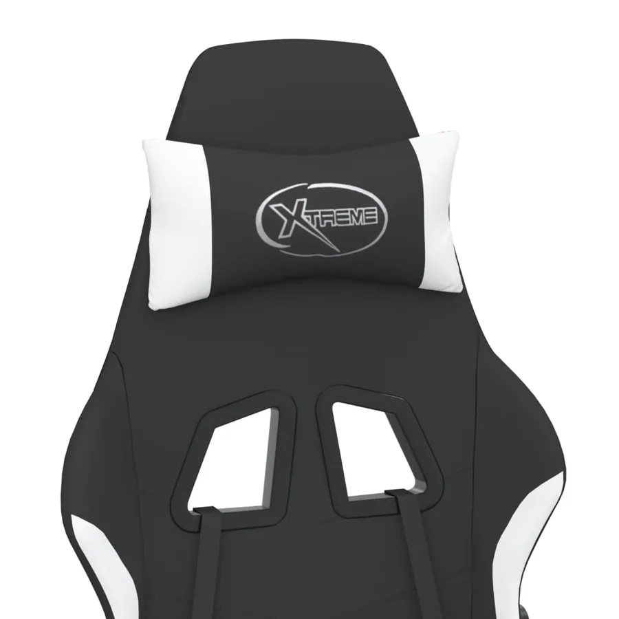 Chaise de jeu de massage avec repose-pied Noir et blanc Tissu - 7