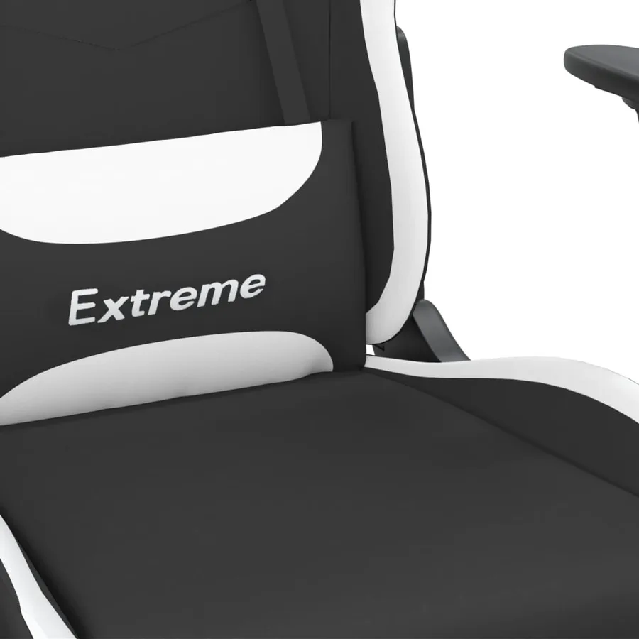 Chaise de jeu de massage avec repose-pied Noir et blanc Tissu - 9