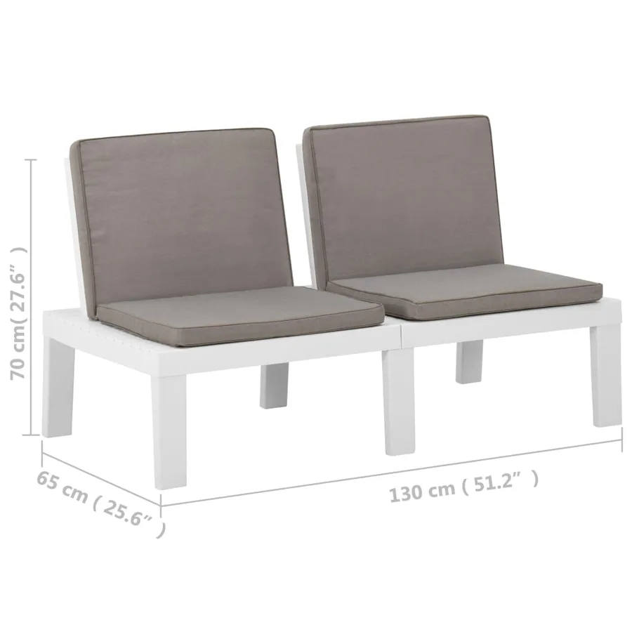 Banc de salon de jardin avec coussin Plastique Blanc - 6