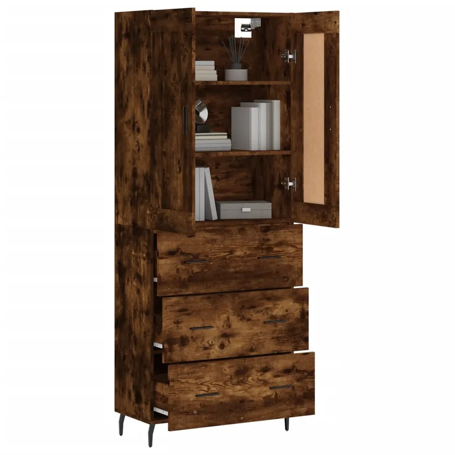 Buffet haut Chêne fumé 69,5x34x180 cm Bois d'ingénierie - 3
