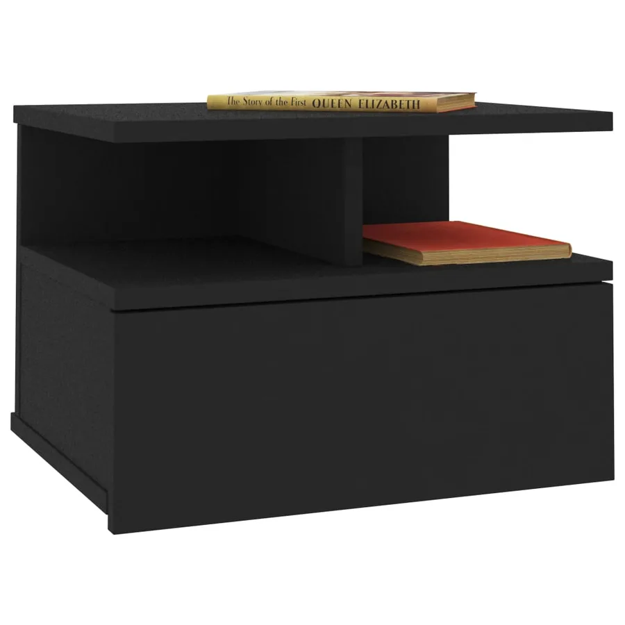 Table de chevet flottante Noir 40x31x27 cm Bois d'ingénierie - 3