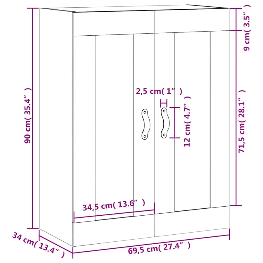 Armoire murale sonoma gris 69,5x34x90 cm bois d'ingénierie - 13