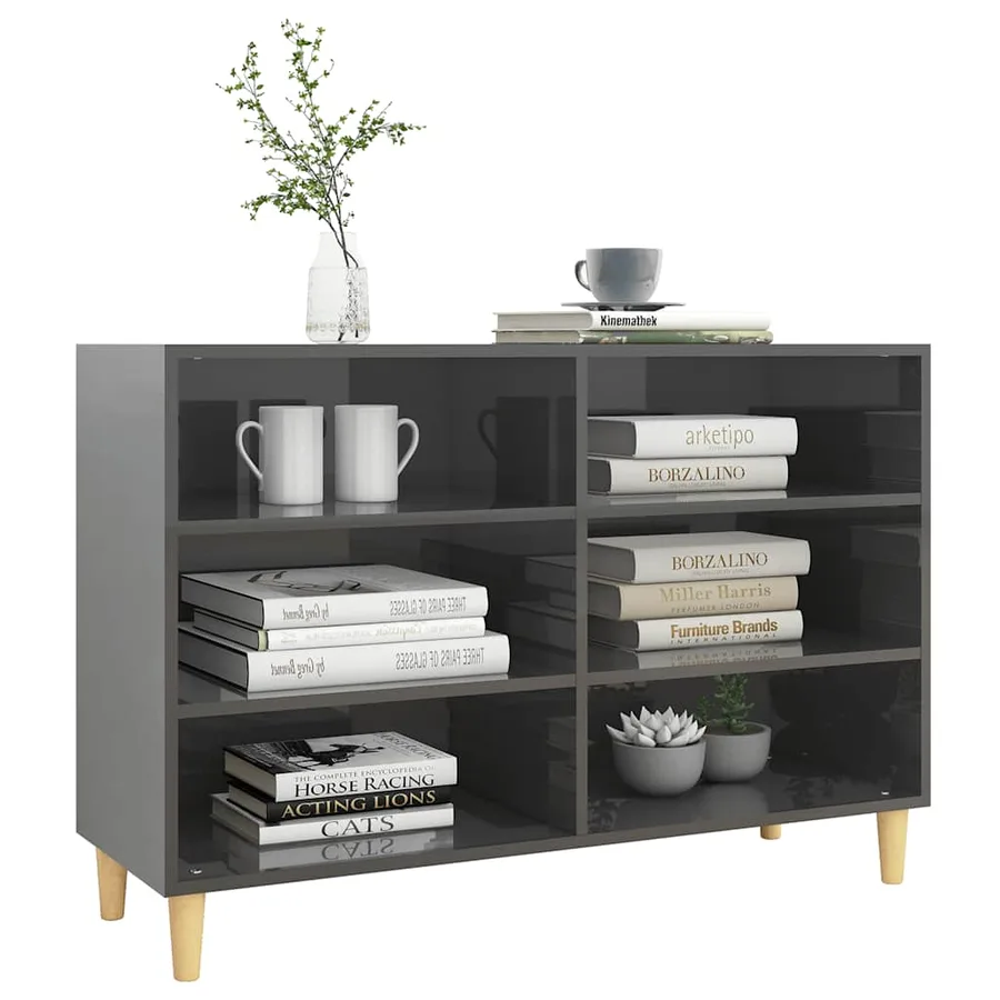 Buffet Gris brillant 103,5x35x70 cm bois d'ingénierie - 3