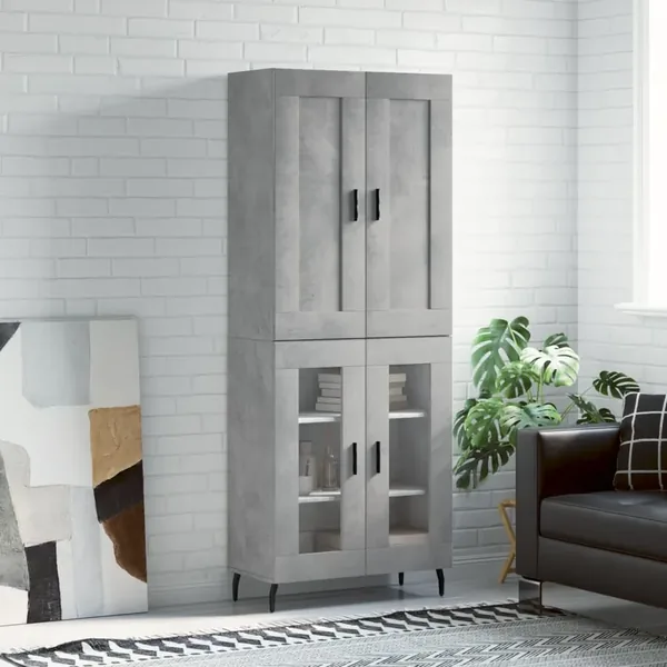 Buffet haut Gris béton 69,5x34x180 cm Bois d'ingénierie