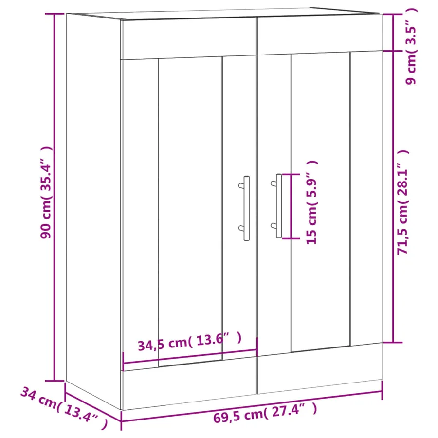 Armoire murale chêne fumé 69,5x34x90 cm bois d'ingénierie - 13