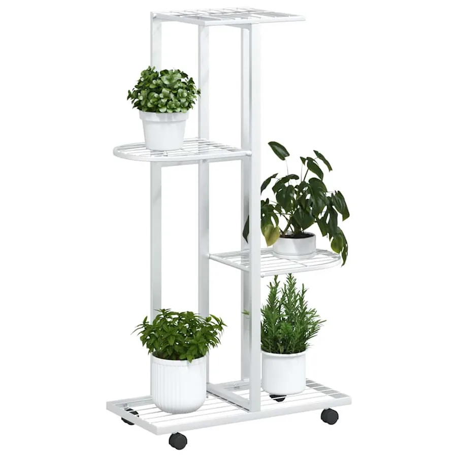 Jardinière à 4 niveaux avec roues 44x23x80 cm Blanc Fer - 4