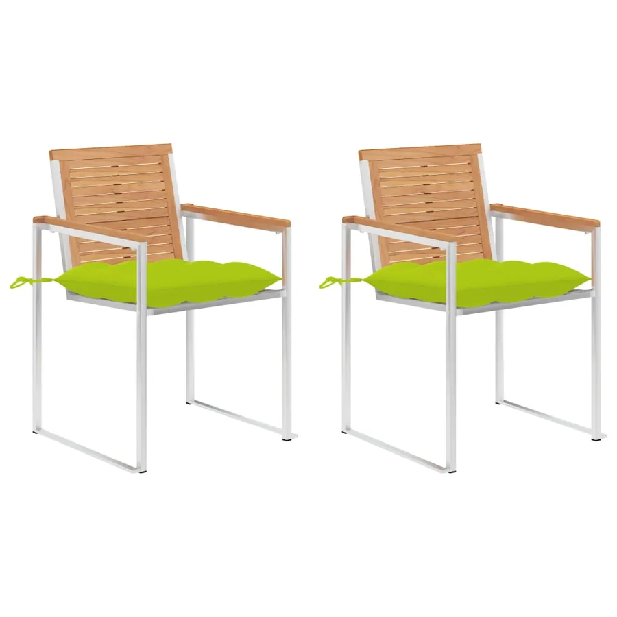Chaises de jardin avec coussins lot de 2 Teck solide et acier