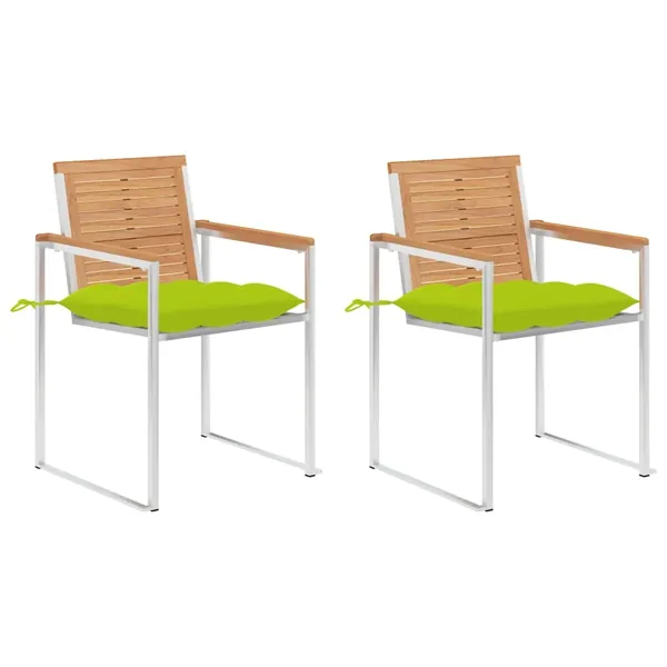 Chaises de jardin avec coussins lot de 2 Teck solide et acier