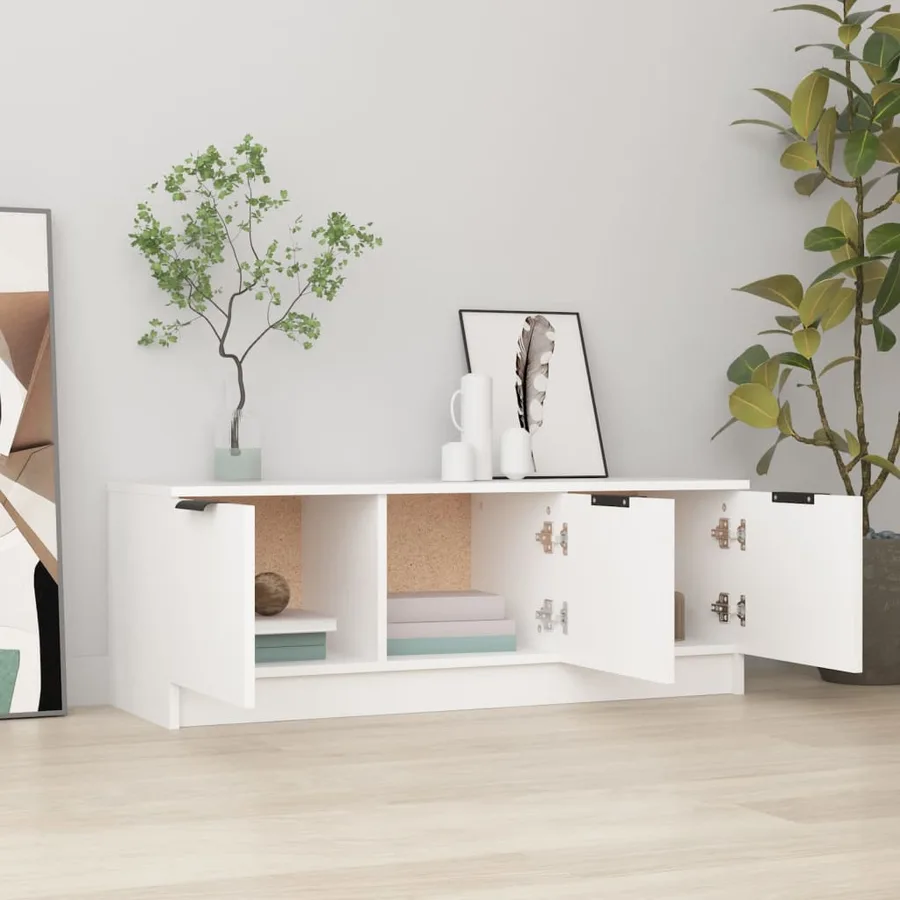 Meuble TV Blanc 102x35x36,5 cm Bois d'ingénierie - 3