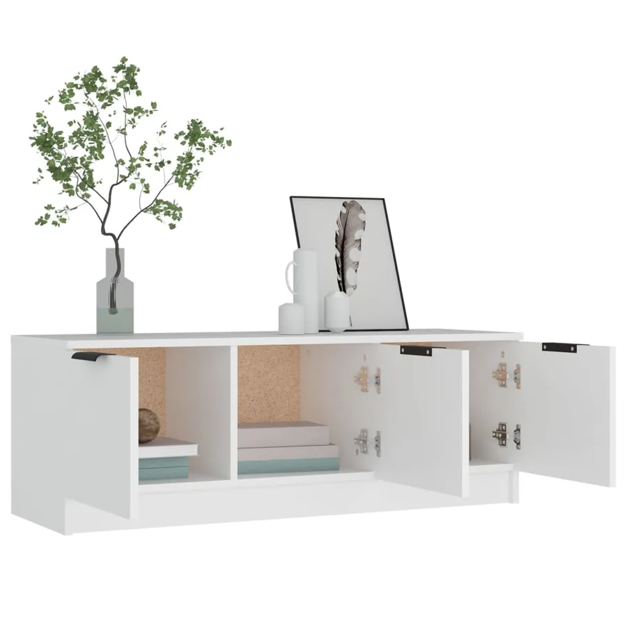 Meuble TV Blanc 102x35x36,5 cm Bois d'ingénierie - 4