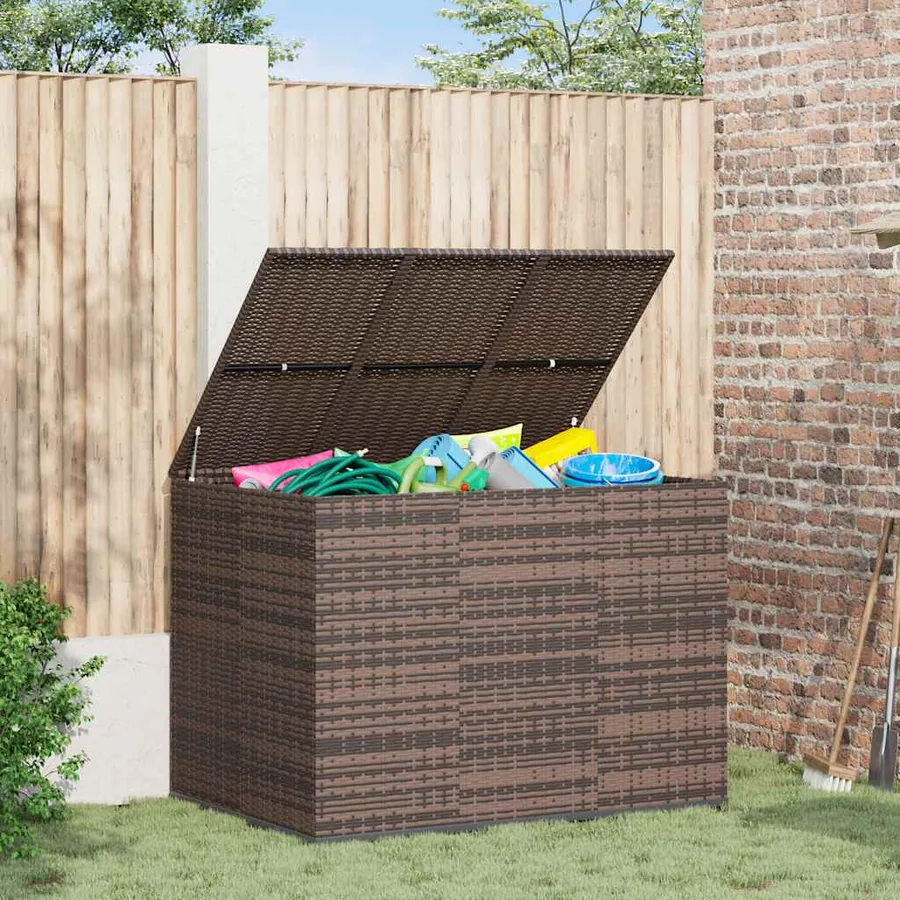 Boîte à coussins de jardin Résine tressée 145x100x103 cm Marron