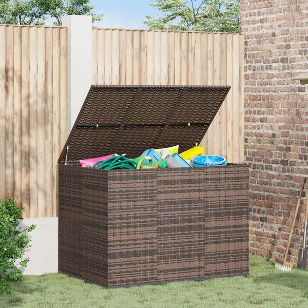 Boîte à coussins de jardin Résine tressée 145x100x103 cm Marron