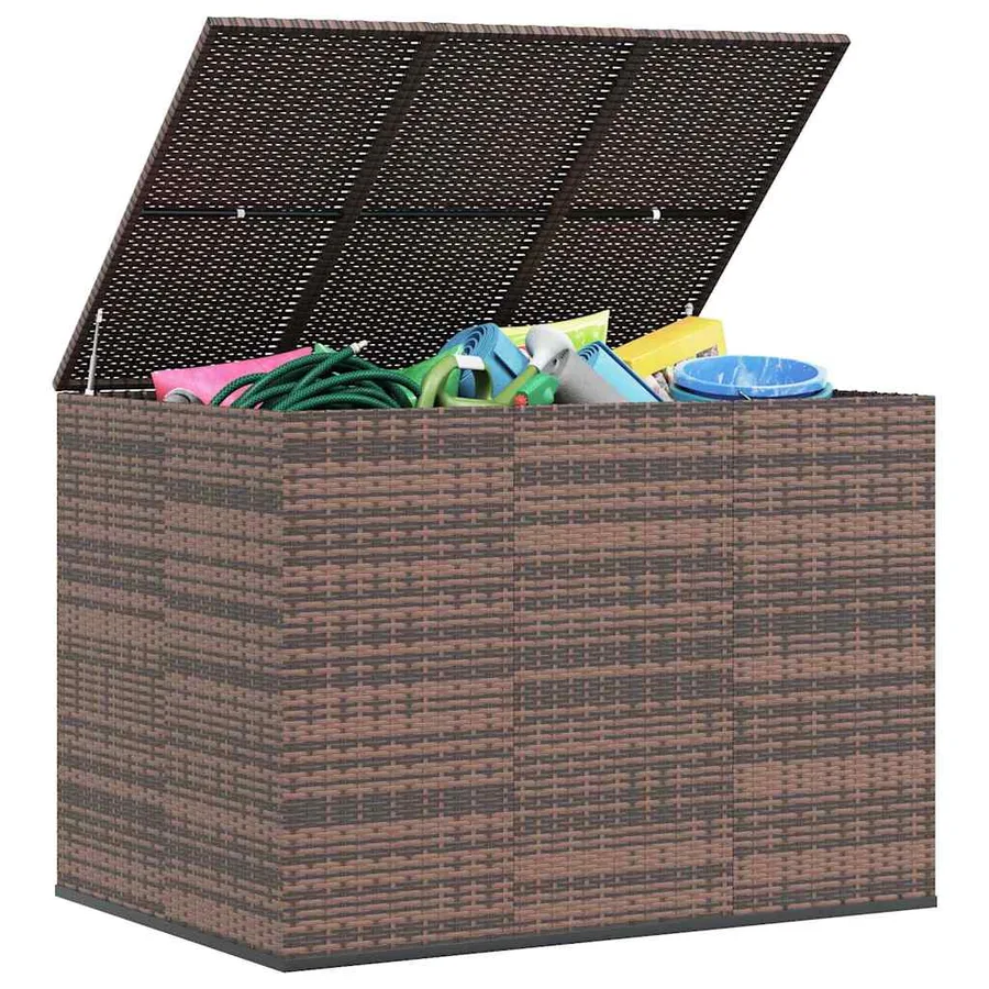 Boîte à coussins de jardin Résine tressée 145x100x103 cm Marron - 7