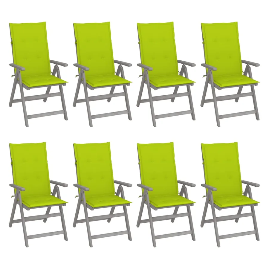 Chaises inclinables de jardin et coussins lot de 8 Gris Acacia