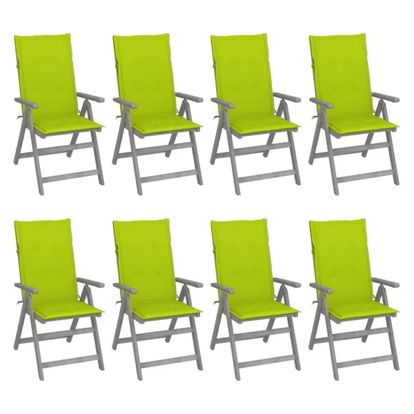 Chaises inclinables de jardin et coussins lot de 8 Gris Acacia