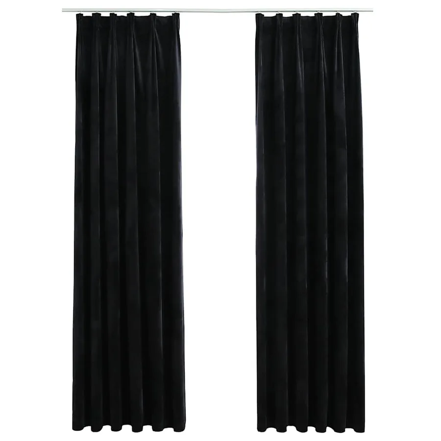 Rideaux occultants avec crochets 2 pcs Velours Noir 140x245 cm - 2