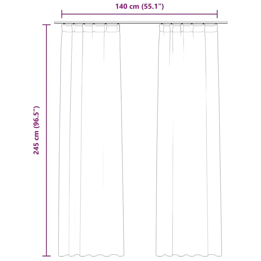 Rideaux occultants avec crochets 2 pcs Velours Noir 140x245 cm - 7