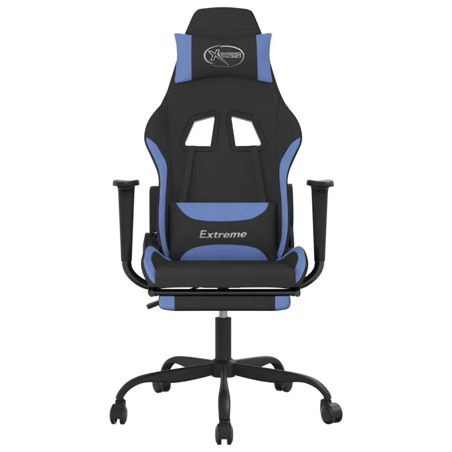 Chaise de jeu avec repose-pied Noir et bleu Tissu - 3