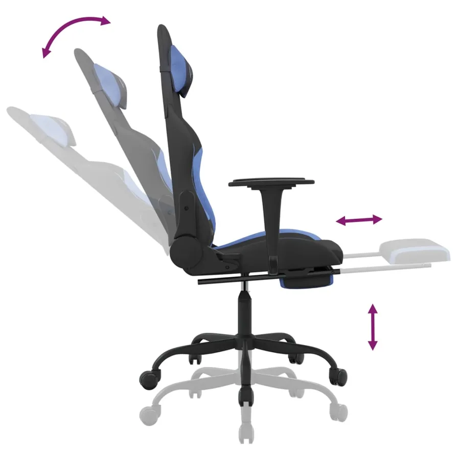 Chaise de jeu avec repose-pied Noir et bleu Tissu - 7
