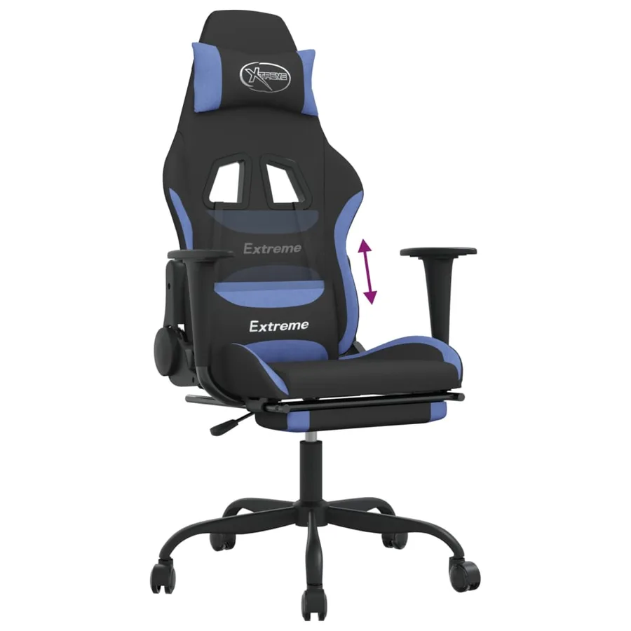 Chaise de jeu avec repose-pied Noir et bleu Tissu - 8