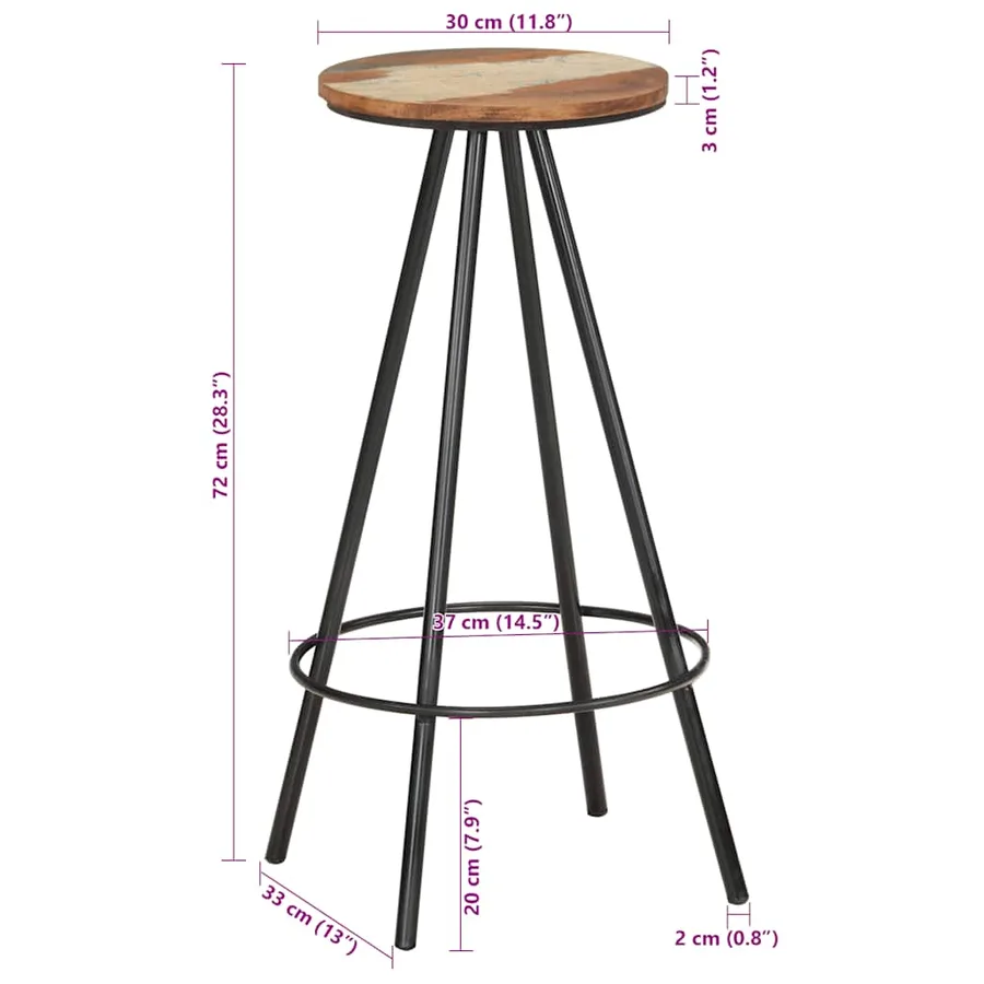 Tabourets de bar lot de 2 bois massif de récupération - 8