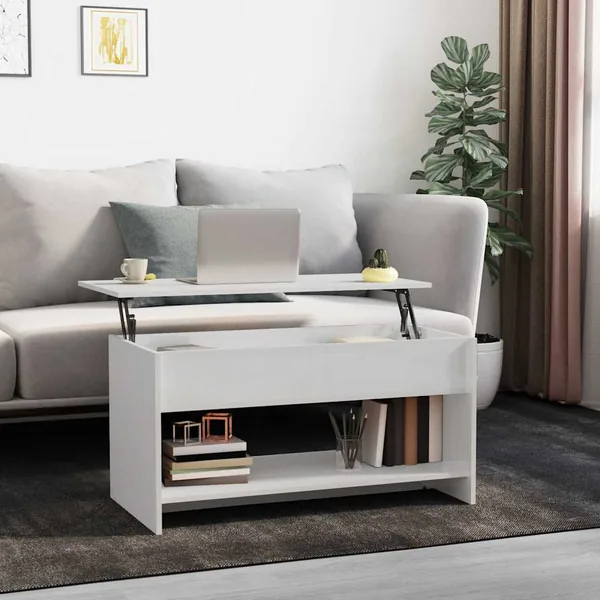 Table basse blanc brillant 102x50x52,5 cm bois d'ingénierie