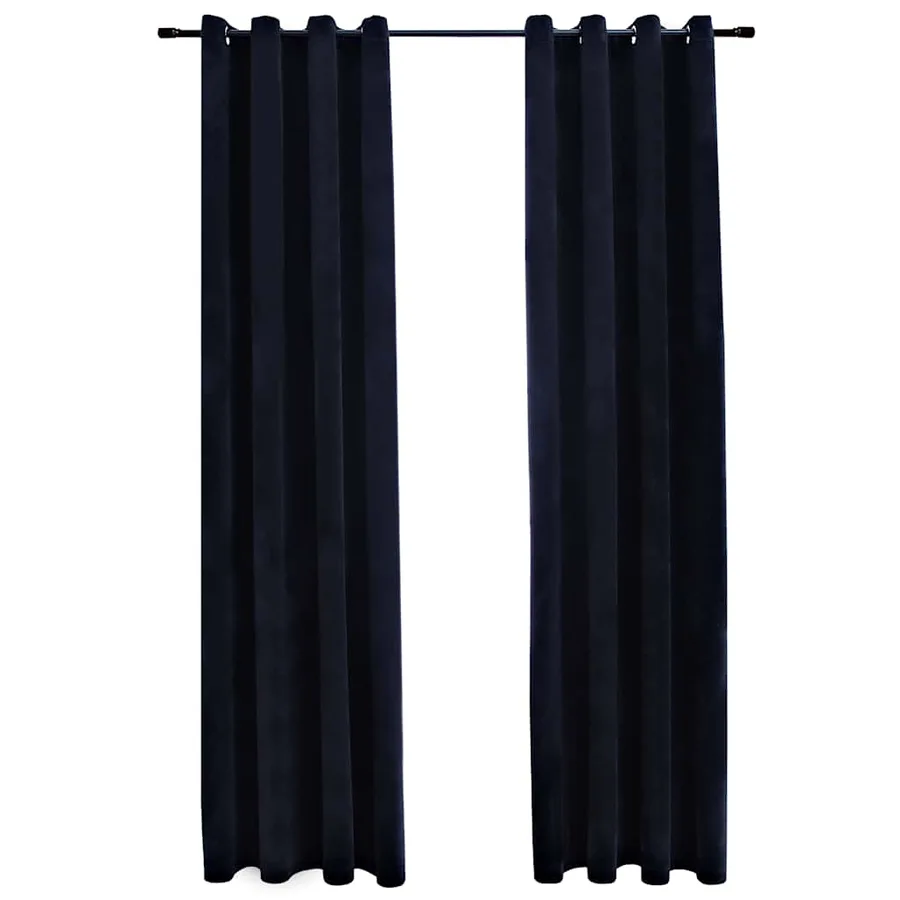 Rideaux occultants avec anneaux 2 pcs Velours Noir 140x225 cm - 2