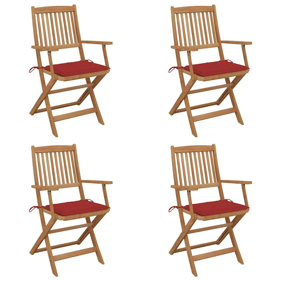 Chaises pliables de jardin lot de 4 avec coussins Bois d'acacia