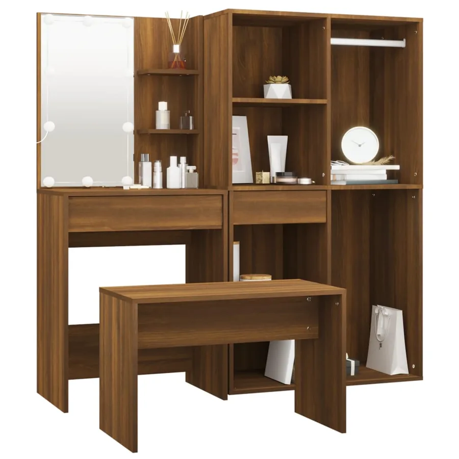 Ensemble de coiffeuse avec LED Chêne marron Bois d'ingénierie - 5