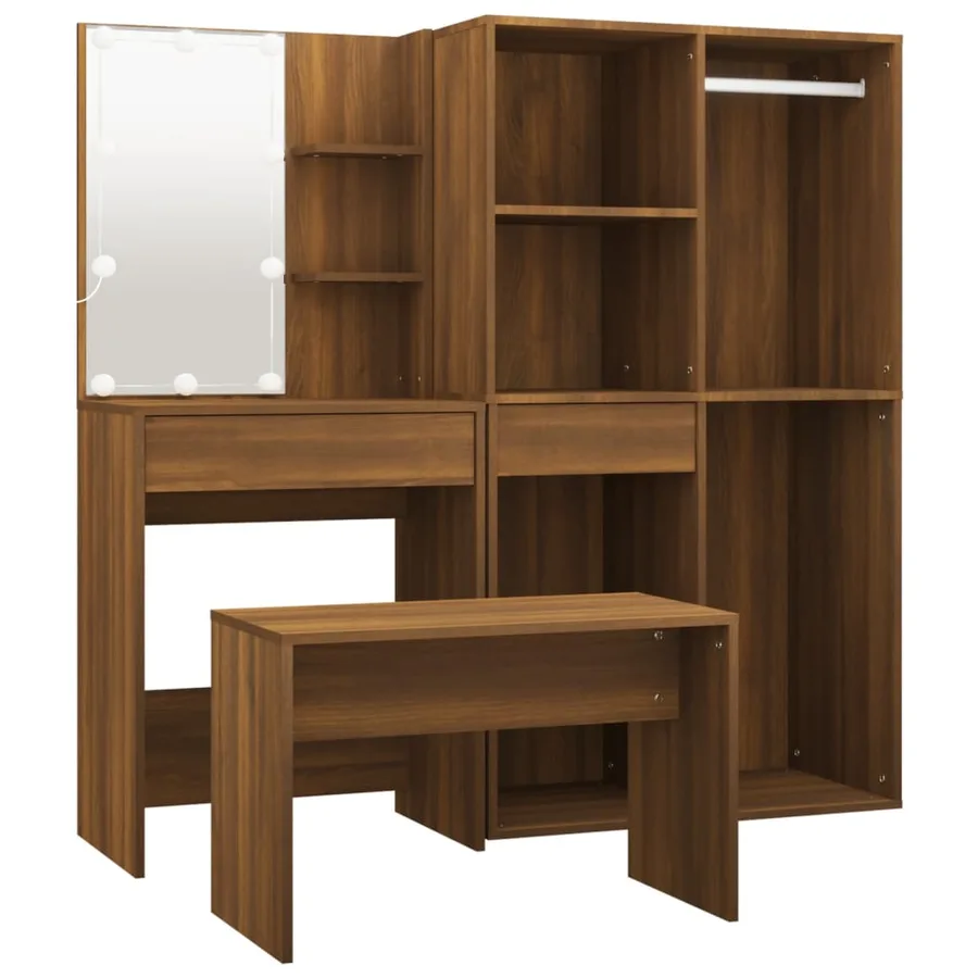 Ensemble de coiffeuse avec LED Chêne marron Bois d'ingénierie - 6
