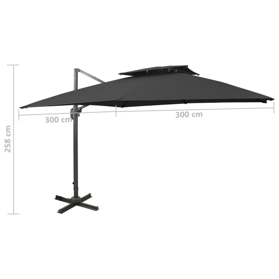 Parasol de jardin en porte-à-faux avec double toit noir - 9
