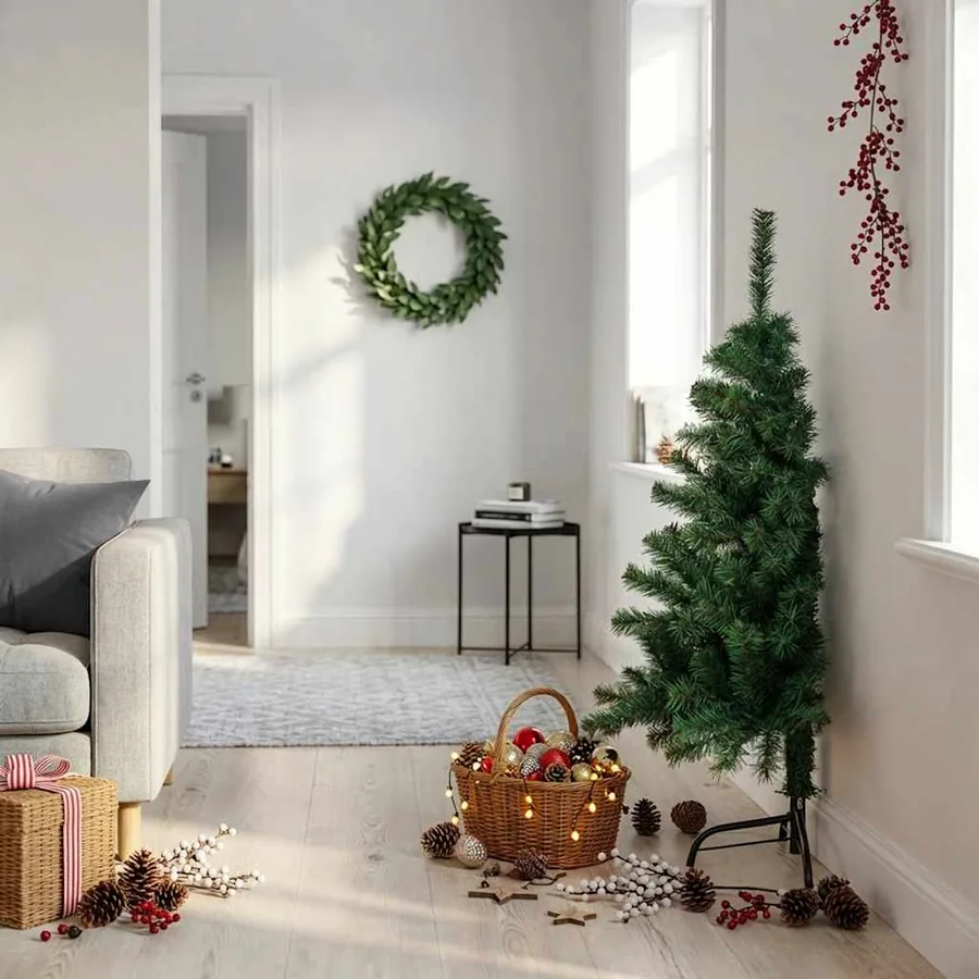 Sapin de Noël artificiel moitié avec support vert 120 cm PVC