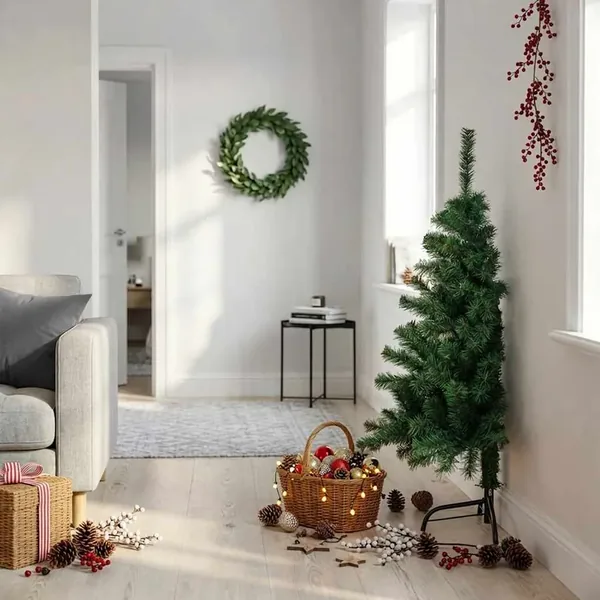 Sapin de Noël artificiel moitié avec support vert 120 cm PVC