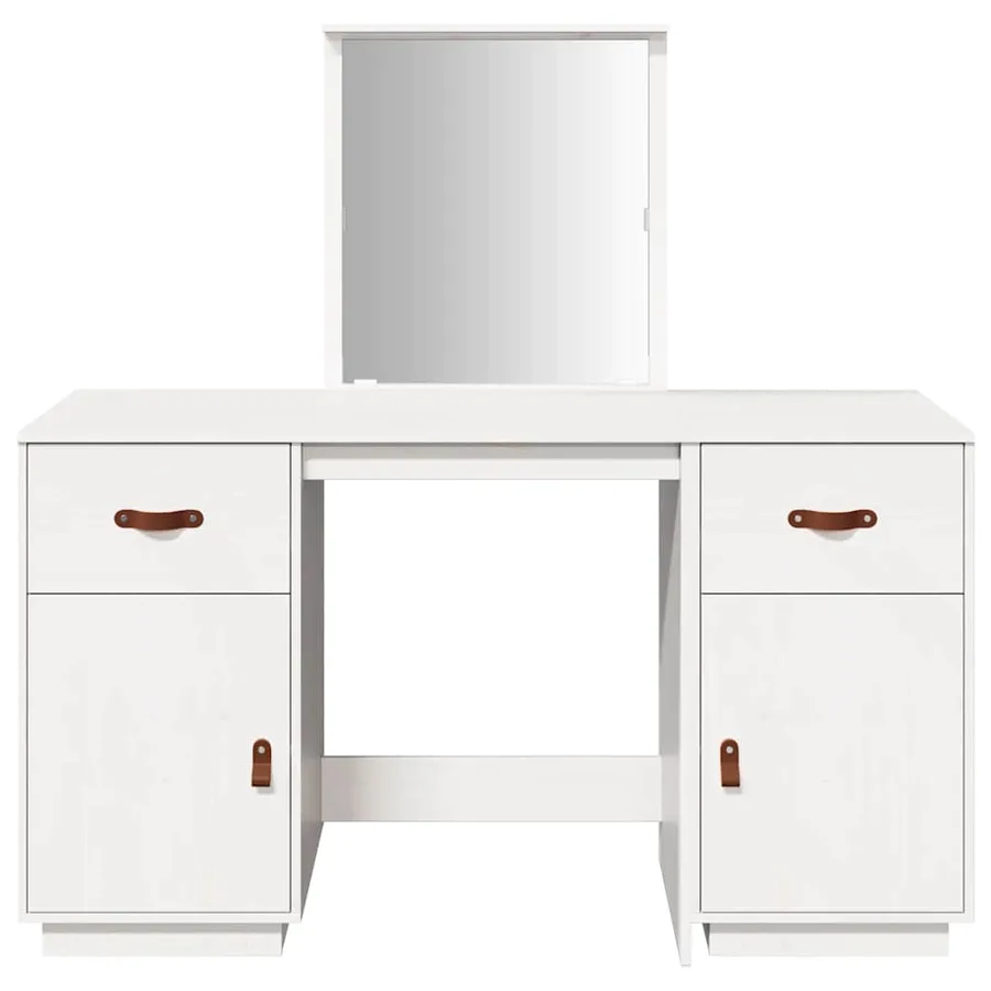 Ensemble de coiffeuse avec miroir Blanc Bois de pin solide - 5