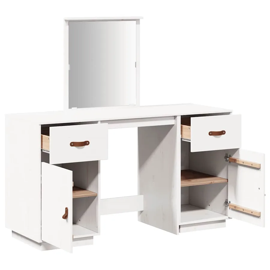 Ensemble de coiffeuse avec miroir Blanc Bois de pin solide - 8